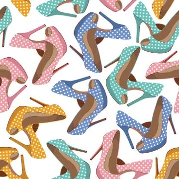 Vector seamless pattern with bright fashion shoes Stock Illustration