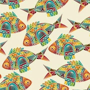 Vector seamless  pattern with bright  fishes Stock Illustration