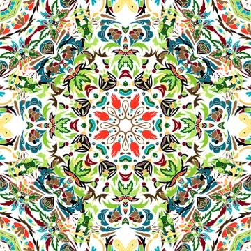 Vector seamless pattern with bright floral ornament. Vintage design element in Illustrazione stock