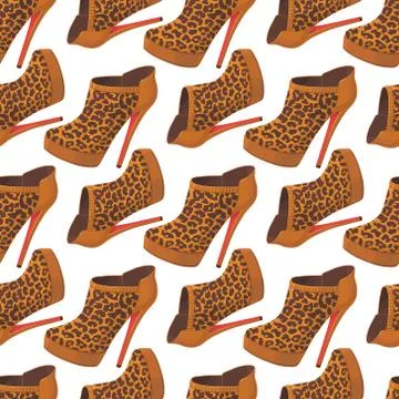 Vector seamless pattern with bright leopard fashion shoes Stock Illustration