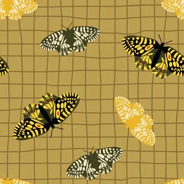 Vector seamless pattern with bright retro butterflies. Hand-drawn texture Stock Illustration