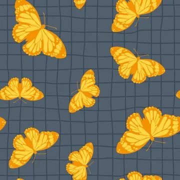 Vector seamless pattern with bright retro butterflies. Hand-drawn texture Stock Illustration