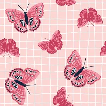 Vector seamless pattern with bright retro butterflies. Hand-drawn texture Stock Illustration
