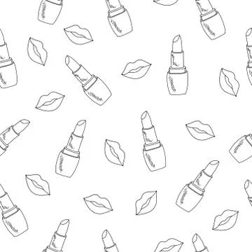 Vector seamless pattern with bright succulent lips and lipstick Illustrazione stock