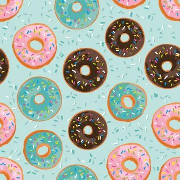 Vector seamless pattern with bright sweet donuts Stock Illustration