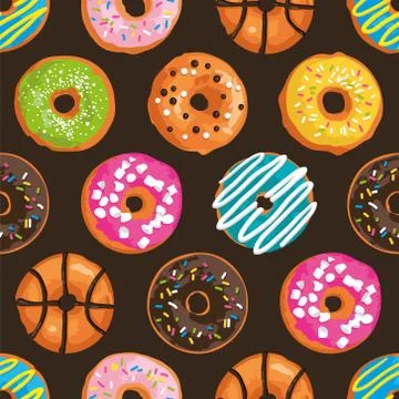 Vector seamless pattern with bright sweet donuts Illustrazione stock