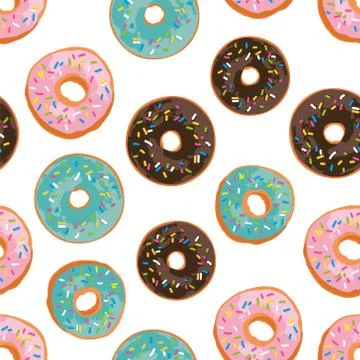 Vector seamless pattern with bright sweet donuts Stock Illustration