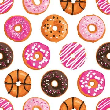 Vector seamless pattern with bright sweet donuts Stock Illustration