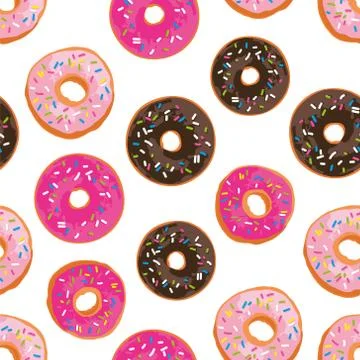 Vector seamless pattern with bright sweet donuts Stock Illustration