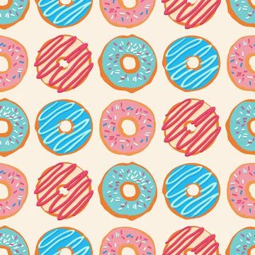 Vector seamless pattern with bright sweet donuts Stock Illustration