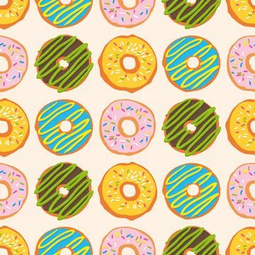 Vector seamless pattern with bright sweet donuts Stock Illustration