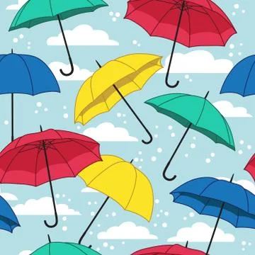 Vector seamless pattern with bright umbrellas Stock Illustration