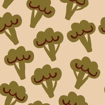 Vector seamless pattern with broccoli on light beige background. Healthy food Stock Illustration
