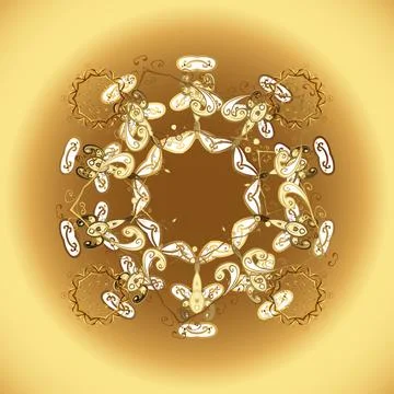 Vector seamless pattern on brown and yellow colors with golden elements. Damask Stock Illustration