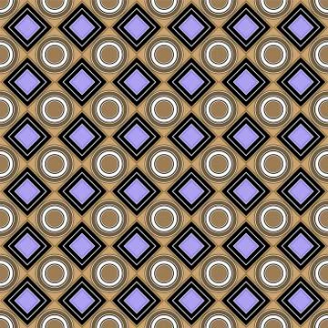 Vector seamless pattern. Brown, blue rhombus, square, circle, textiles. Moder Stock Illustration