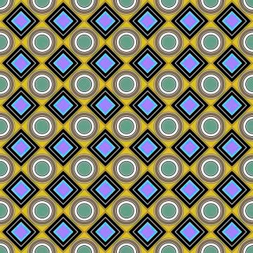 Vector seamless pattern. Brown, blue rhombus, square, circle, textiles. Moder Stock Illustration