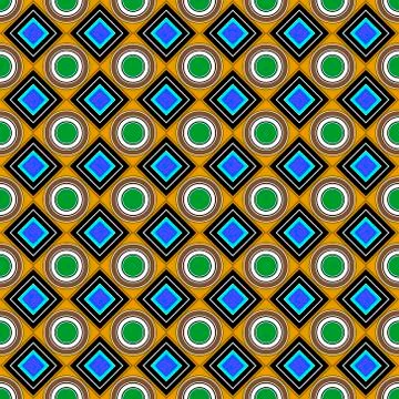 Vector seamless pattern. Brown, blue rhombus, square, circle, textiles. Moder Stock Illustration