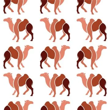 Vector seamless pattern with brown camel  on white background. wallpaper 스톡 일러스트