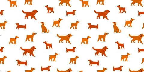 Vector seamless pattern with brown dogs walking on white background. Stock Illustration