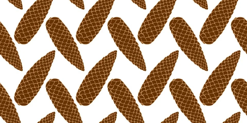 Vector seamless pattern with brown fir spruce cone in flat style. Nature fore Stock Illustration