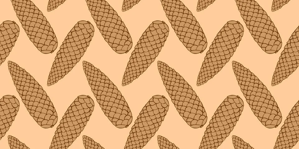 Vector seamless pattern with brown fir spruce cone in flat style. Nature fore Illustrazione stock