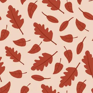 Vector seamless pattern with brown leaves on beige. Autumn nature pattern Stock Illustration