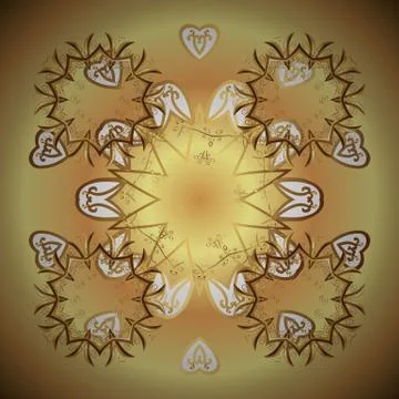 Vector. Seamless pattern on brown, yellow colors with golden elements. Openwork イラスト素材