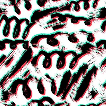 Vector seamless pattern with brush cross and strokes. Glitch effect on white Stock Illustration