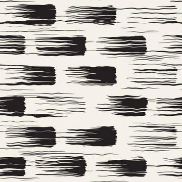 Vector seamless pattern with brush stripes and strokes. Black and white backg Stock Illustration