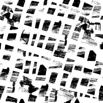 Vector seamless pattern with brush stripes and strokes. Black color on white Stock Illustration
