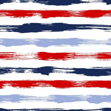 Vector seamless pattern with brush stripes and strokes. Blue red color on white Stock Illustration