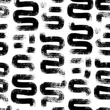 Vector seamless pattern with brush wavy strokes. Black color on white backgro Stock Illustration