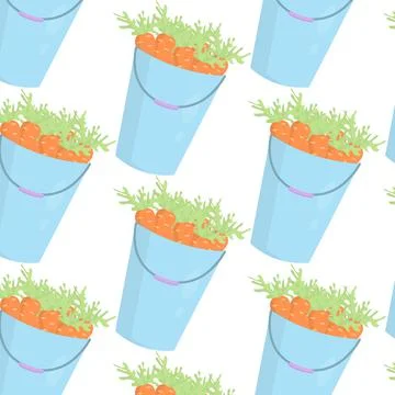 Vector seamless pattern bucket with carrots Stock Illustration