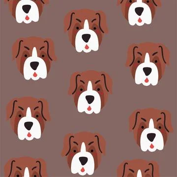 Vector seamless pattern with bulldogs dogs faces on dark background. Stock Illustration