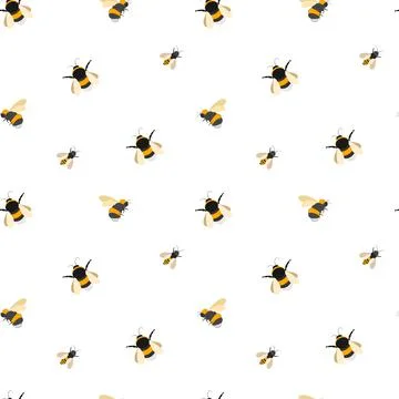 Vector seamless pattern of bumblebees, bees and wasps. Static ornament Stock Illustration