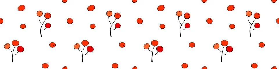 Vector seamless pattern of bunches of rowan red berries, viburnum. Bright tex Stock Illustration
