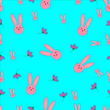 Vector seamless pattern with bunny and flowers Stock Illustration