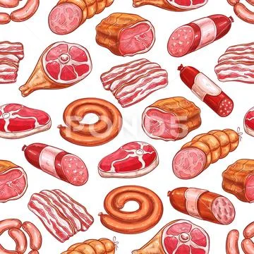 Steak Meat ,Seamless Pattern Stock Clipart, Royalty-Free