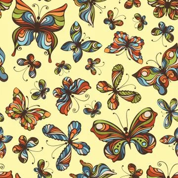 Vector seamless pattern of butterflies. Stock Illustration