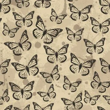 Vector seamless pattern with butterflies Stock Illustration