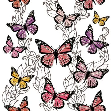 Vector seamless pattern with butterflies Stock Illustration