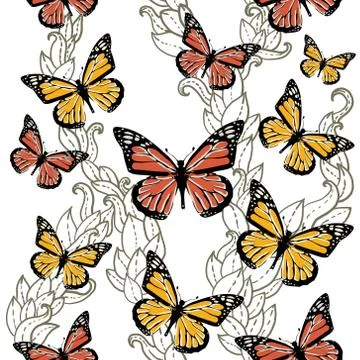 Vector seamless pattern with butterflies Stock Illustration