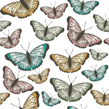 Vector seamless pattern with butterflies Stock Illustration