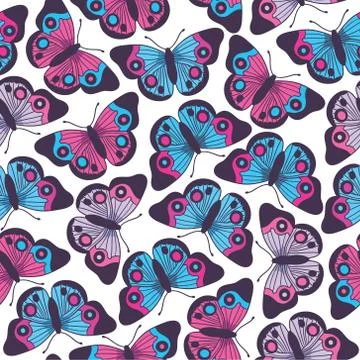 Vector seamless pattern with butterflies Stock Illustration