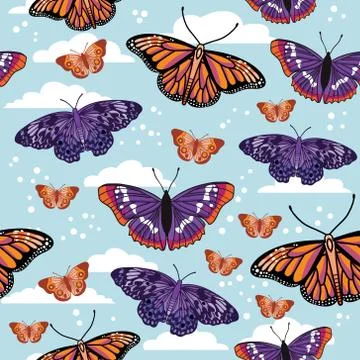 Vector seamless pattern with butterflies Stock Illustration