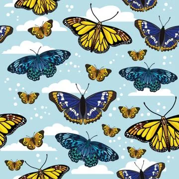 Vector seamless pattern with butterflies Stock Illustration