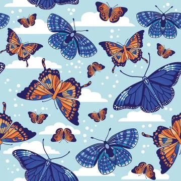 Vector seamless pattern with butterflies Stock Illustration