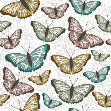 Vector seamless pattern with butterflies Stock Illustration