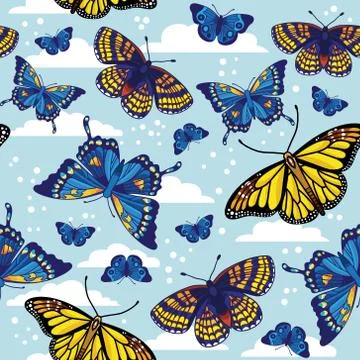 Vector seamless pattern with butterflies Stock Illustration