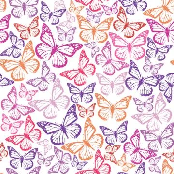 Vector seamless pattern with butterflies Stock Illustration